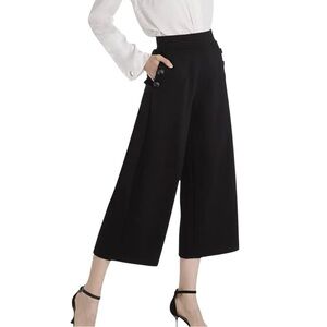 Ginasy Black Wide Leg Pants Capris Culotte Cropped Size L Stretch Comfort Travel